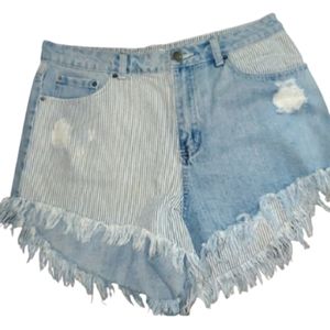 High Waisted Striped Jean Shorts